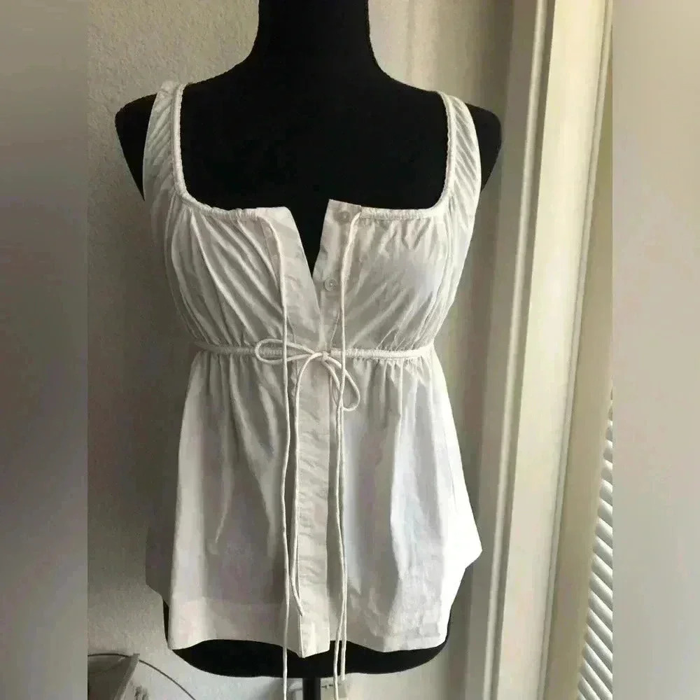Rebecca Taylor Tie-Front Button-Down Baby Doll Tank Top - Picture 3 of 15
